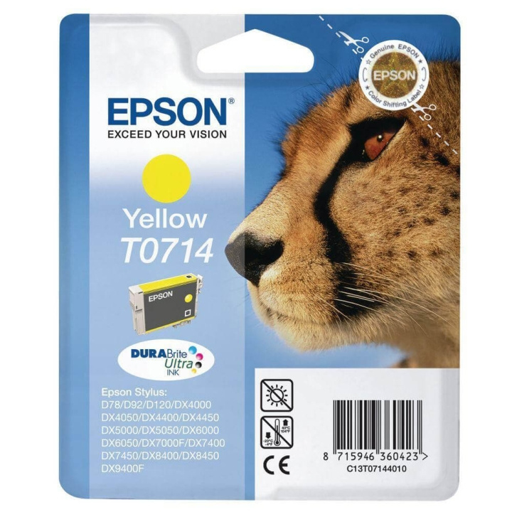 EPSON Bläck C13T07144012 T0714 Gul, Gepard i gruppen DATORER & KRINGUTRUSTNING / Skrivare & Tillbehör / Bläck & Toner / Bläckpatroner / Epson hos TP E-commerce Nordic AB (C26743)