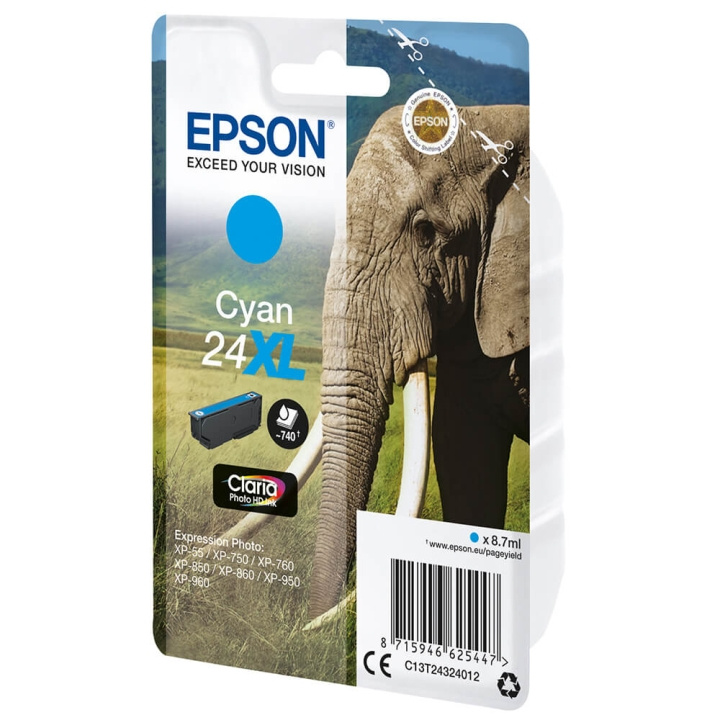 EPSON Bläck C13T24324012 24XL Cyan, Elefant i gruppen DATORER & KRINGUTRUSTNING / Skrivare & Tillbehör / Bläck & Toner / Bläckpatroner / Epson hos TP E-commerce Nordic AB (C26784)