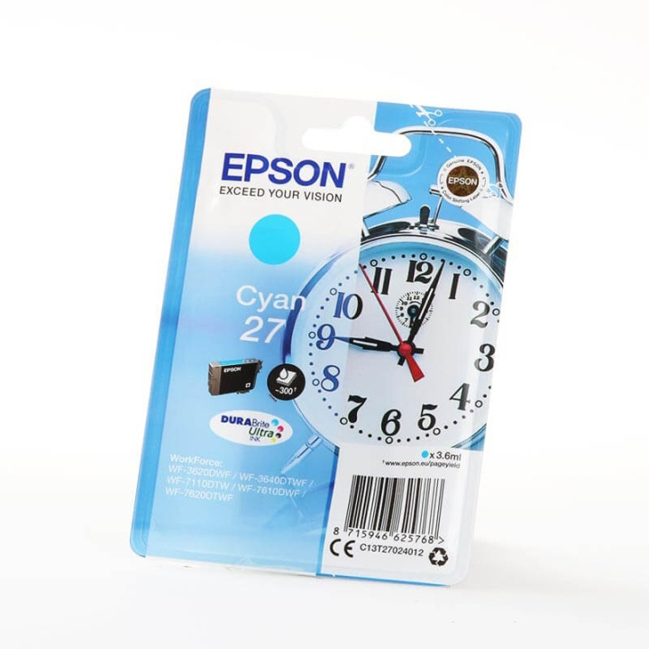 EPSON Bläck C13T27024012 27 Cyan, Väckarklocka i gruppen DATORER & KRINGUTRUSTNING / Skrivare & Tillbehör / Bläck & Toner / Bläckpatroner / Epson hos TP E-commerce Nordic AB (C26797)