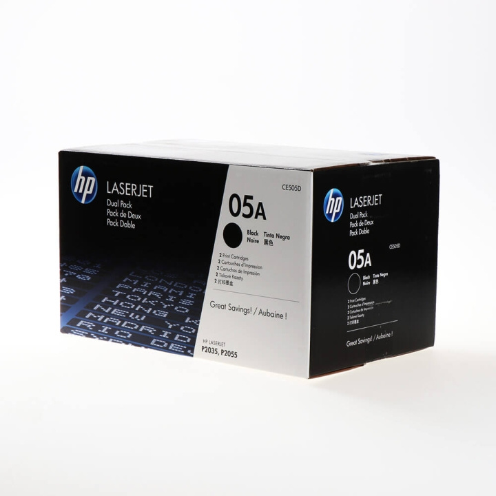 HP Toner CE505D 05A Svart, 2-pack i gruppen DATORER & KRINGUTRUSTNING / Skrivare & Tillbehör / Bläck & Toner / Toner / HP hos TP E-commerce Nordic AB (C27156)