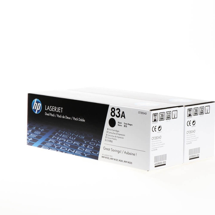 HP Toner CF283AD 83A Svart, 2-pack i gruppen DATORER & KRINGUTRUSTNING / Skrivare & Tillbehör / Bläck & Toner / Toner / HP hos TP E-commerce Nordic AB (C27199)