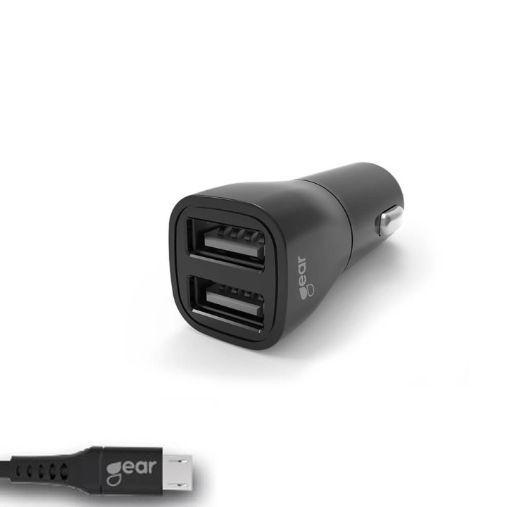 GEAR Laddare 12-24V 2xUSB 3.4A Svart MicroUSB Kabel 1m i gruppen DATORER & KRINGUTRUSTNING / Bärbara datorer & tillbehör / Datorladdare / Billaddare hos TP E-commerce Nordic AB (C28615)