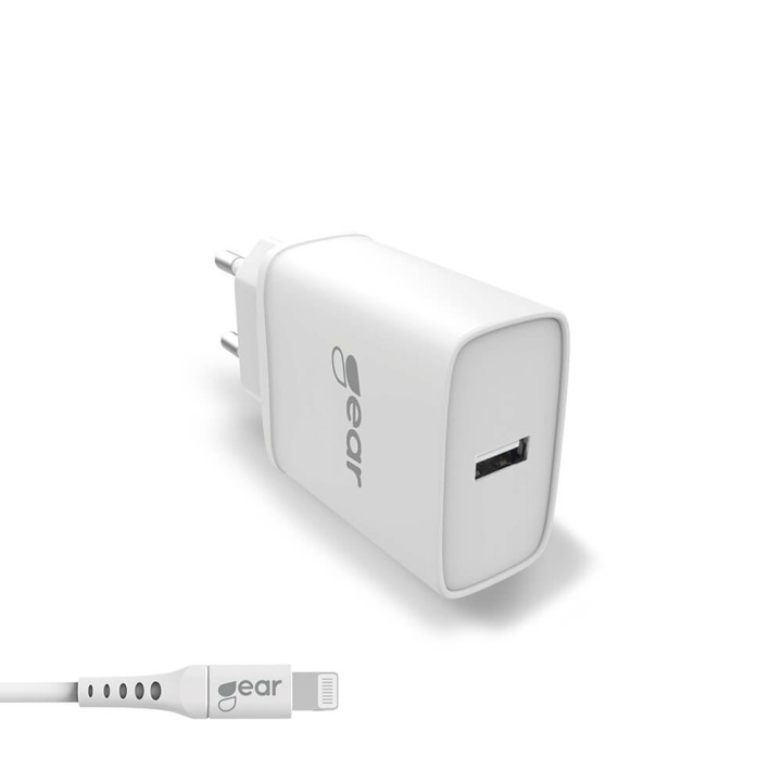 GEAR Laddare 220V 1xUSB 2,4A Vit Lightning Kabel 1m MFI C89 i gruppen SMARTPHONE & SURFPLATTOR / Laddare & Kablar / Väggladdare / Väggladdare USB hos TP E-commerce Nordic AB (C28616)