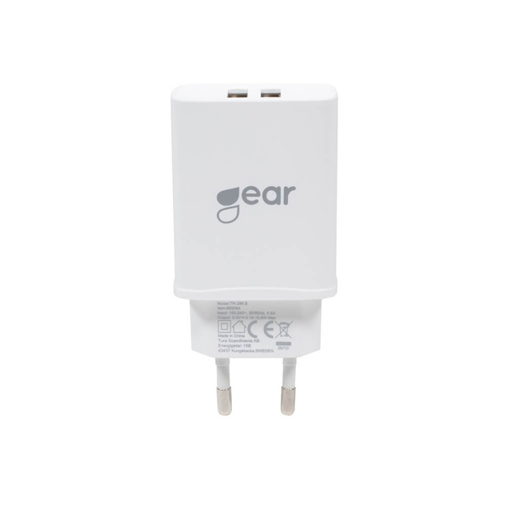 GEAR Laddare 220V 2xUSB 3.1A Vit MicroUSB Kabel 1m i gruppen SMARTPHONE & SURFPLATTOR / Laddare & Kablar / Väggladdare / Väggladdare microUSB hos TP E-commerce Nordic AB (C28617)