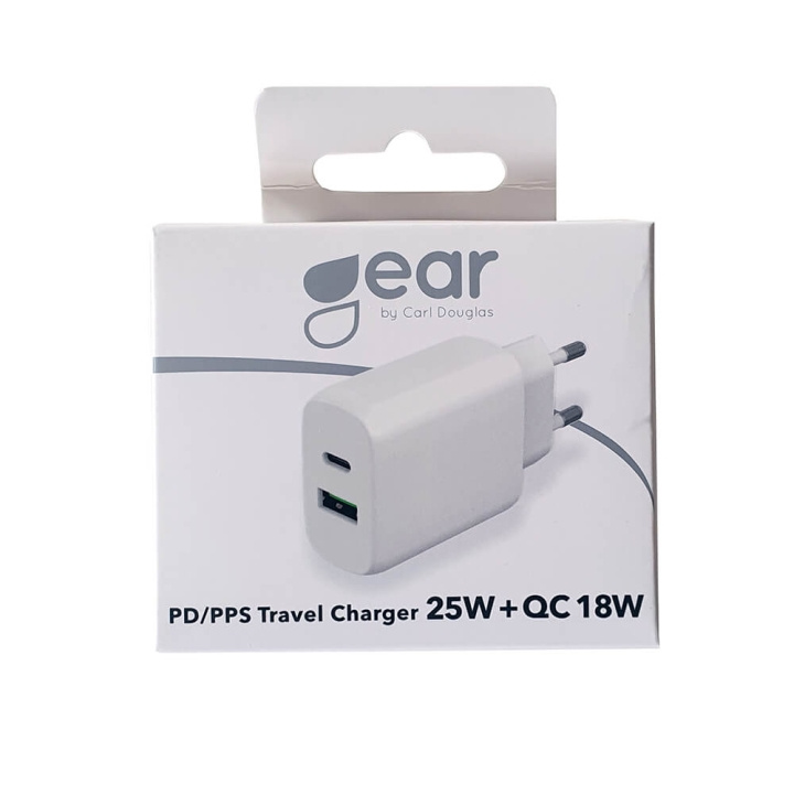 GEAR Laddare 220V 1xUSB-C + 1xUSB-A PD/PPS 25W + 18W QC Vit i gruppen SMARTPHONE & SURFPLATTOR / Laddare & Kablar / Väggladdare / Väggladdare Typ C hos TP E-commerce Nordic AB (C28631)