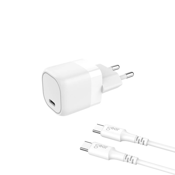 GEAR Laddare 220V 1xUSB-C PD/PPS 25W, Kabel USB-C-USB-C 1m i gruppen SMARTPHONE & SURFPLATTOR / Laddare & Kablar / Väggladdare / Väggladdare Typ C hos TP E-commerce Nordic AB (C28634)