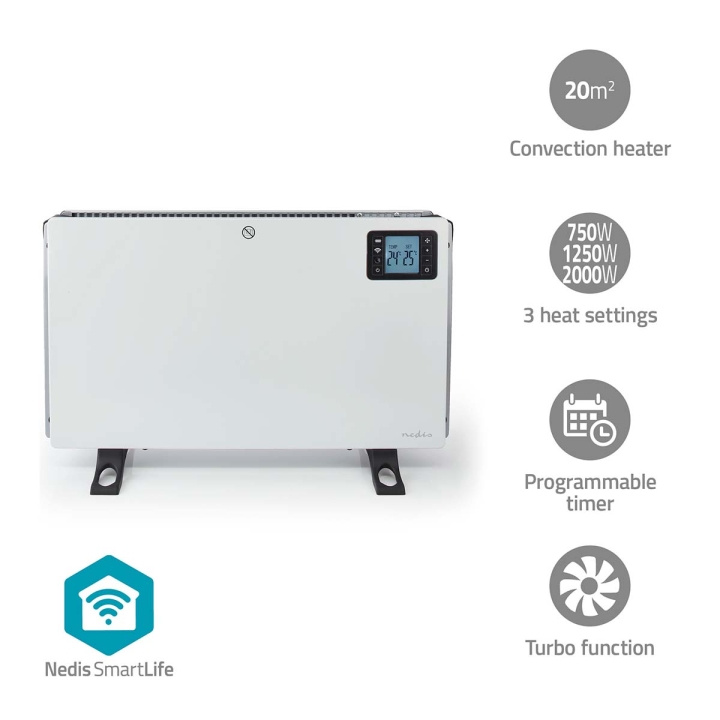 Nedis SmartLife Konvektion Värmare | Wi-Fi | 2000 W | 3 Värmeinställningar | LCD | 5 - 37 °C | Justerbar termostat | Vit i gruppen HEM, HUSHÅLL & TRÄDGÅRD / Fläktar & Klimatprodukter / Element hos TP E-commerce Nordic AB (C29451)