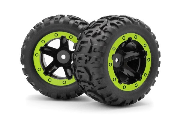 BLACKZON Slyder MT Wheels/Tires Assembled (Black/Green) i gruppen LEKSAKER, BARN- & BABYPRODUKTER / Radiostyrt / Reservdelar & Extra Tillbehör / Blackzon hos TP E-commerce Nordic AB (C30739)