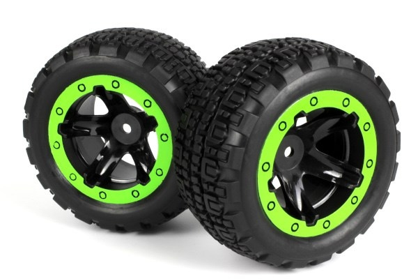 BLACKZON Slyder ST Wheels/Tires Assembled (Black/Green) i gruppen LEKSAKER, BARN- & BABYPRODUKTER / Radiostyrt / Reservdelar & Extra Tillbehör / Blackzon hos TP E-commerce Nordic AB (C30768)