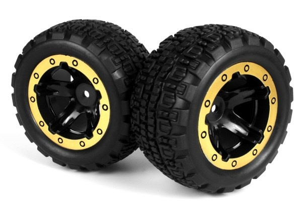 BLACKZON Slyder ST Wheels/Tires Assembled (Black/Gold) i gruppen LEKSAKER, BARN- & BABYPRODUKTER / Radiostyrt / Reservdelar & Extra Tillbehör / Blackzon hos TP E-commerce Nordic AB (C30769)