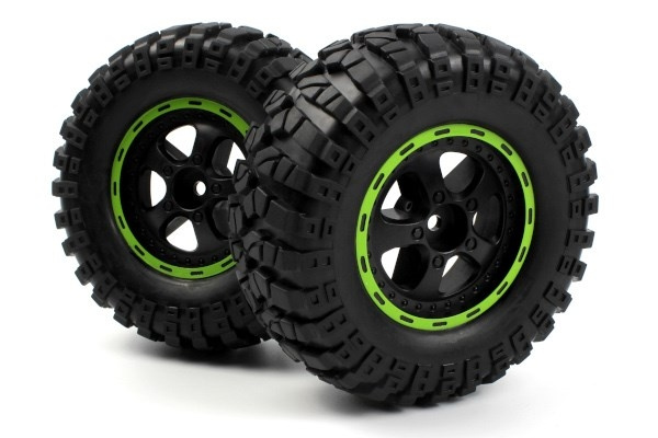 BLACKZON Smyter Desert Wheels/Tires Assy (Blk/Green/2pcs) i gruppen LEKSAKER, BARN- & BABYPRODUKTER / Radiostyrt / Reservdelar & Extra Tillbehör / Blackzon hos TP E-commerce Nordic AB (C30837)