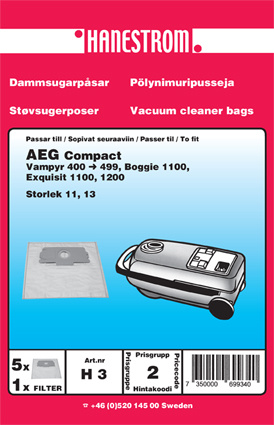 hanestroem Dammsugarpåsar Hanestrom AEG 400-499 | HEM, HUSHÅLL & TRÄDGÅRD - Städprodukter - Dammsugare & Tillbehör - Tillbehör - Dammsugarpåsar | GameStuff