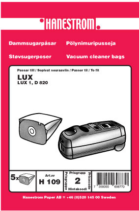 hanestroem Dammsugarpåsar Hanestrom LUX 1. D 820 i gruppen HEM, HUSHÅLL & TRÄDGÅRD / Städprodukter / Dammsugare & Tillbehör / Tillbehör / Dammsugarpåsar hos TP E-commerce Nordic AB (C33204)
