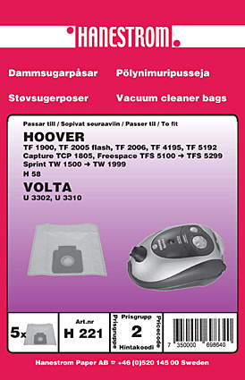 hanestroem Dammsugarpåsar Hanestrom Hoover TW 1650 Sprint i gruppen HEM, HUSHÅLL & TRÄDGÅRD / Städprodukter / Dammsugare & Tillbehör / Tillbehör / Dammsugarpåsar hos TP E-commerce Nordic AB (C33205)