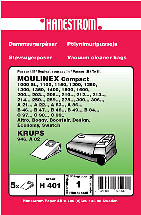 hanestroem Dammsugarpåsar Hanestrom Moulinex Compact i gruppen HEM, HUSHÅLL & TRÄDGÅRD / Städprodukter / Dammsugare & Tillbehör / Tillbehör / Dammsugarpåsar hos TP E-commerce Nordic AB (C33209)