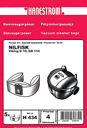 hanestroem Dammsugarpåsar Hanestrom Nilfisk Viking D10.GD110. 5P | HEM, HUSHÅLL & TRÄDGÅRD - Städprodukter - Dammsugare & Tillbehör - Tillbehör - Dammsugarpåsar | GameStuff