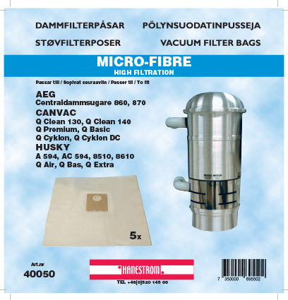 hanestroem Dammsugarpåsar Hanestrom Husky 8510.8610.Qbas | HEM, HUSHÅLL & TRÄDGÅRD - Städprodukter - Dammsugare & Tillbehör - Tillbehör - Dammsugarpåsar | GameStuff