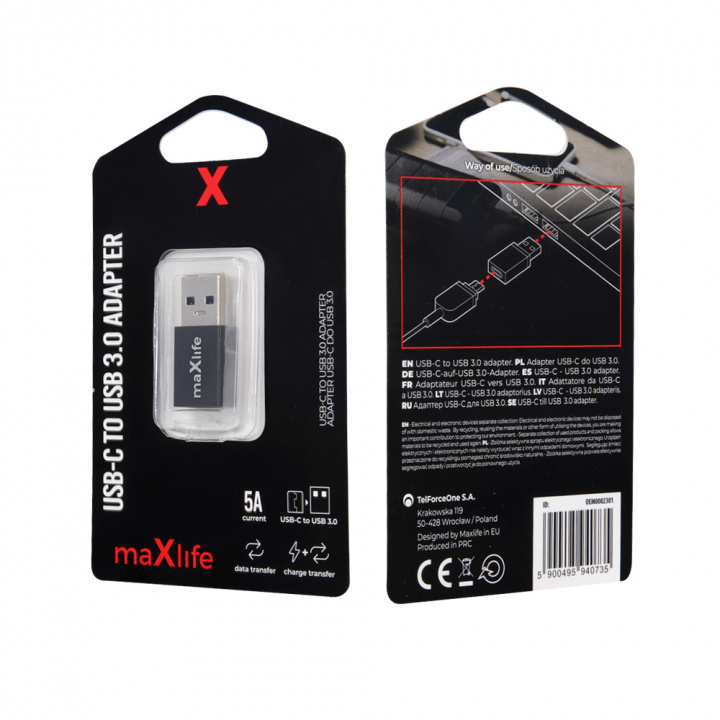 Maxlife USB-C till USB 3.0 adapter i gruppen SMARTPHONE & SURFPLATTOR / Laddare & Kablar / Adaptrar hos TP E-commerce Nordic AB (C33680)