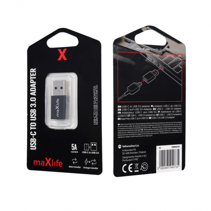 Maxlife USB-C till USB 3.0 adapter i gruppen SMARTPHONE & SURFPLATTOR / Laddare & Kablar / Adaptrar hos TP E-commerce Nordic AB (C33680)