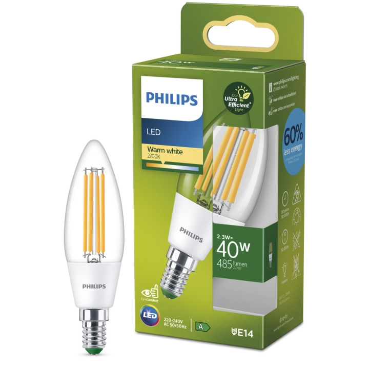 Philips LED E14 B35 Kron 2,3W (40W) Klar 485lm 2700K Energiklass A i gruppen HEMELEKTRONIK / Belysning / LED-lampor hos TP E-commerce Nordic AB (C33742)