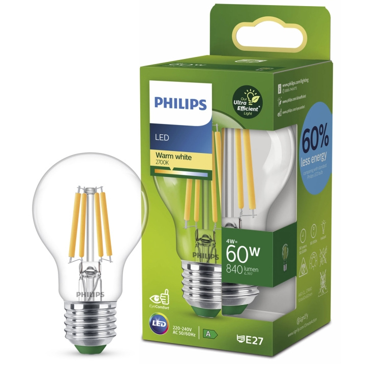 Philips LED E27 Normal 4W (60W) Klar 840lm 2700K Energiklass A i gruppen HEMELEKTRONIK / Belysning / LED-lampor hos TP E-commerce Nordic AB (C33744)