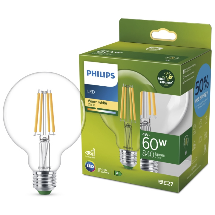 Philips LED E27 G95 Glob 4W (60W) Klar 840lm 2700K Energiklass A i gruppen HEMELEKTRONIK / Belysning / LED-lampor hos TP E-commerce Nordic AB (C33745)