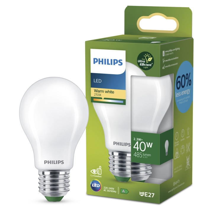 Philips LED E27 Normal 2,3W (40W) Frostad 485lm 2700K Energiklass A i gruppen HEMELEKTRONIK / Belysning / LED-lampor hos TP E-commerce Nordic AB (C33746)