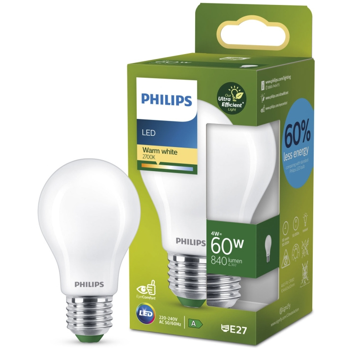 Philips LED E27 Normal 4W (60W) Frostad 840lm 2700K Energiklass A i gruppen HEMELEKTRONIK / Belysning / LED-lampor hos TP E-commerce Nordic AB (C33747)