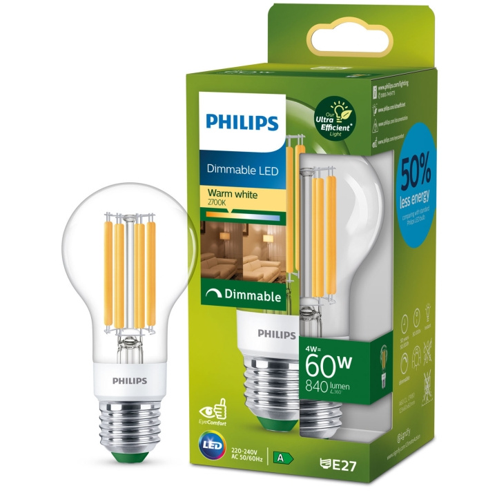 Philips LED E27 Normal 4W (60W) Klar Dimbar 840lm 2700K Energiklass A i gruppen HEMELEKTRONIK / Belysning / LED-lampor hos TP E-commerce Nordic AB (C33750)