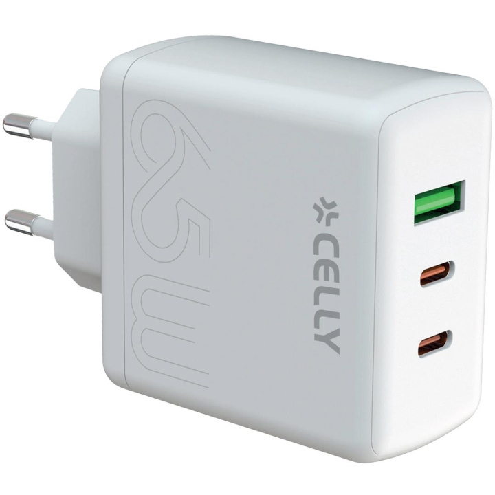 Celly USB-laddare PD 3-ports 65W GaN i gruppen SMARTPHONE & SURFPLATTOR / Laddare & Kablar / Väggladdare / Väggladdare Typ C hos TP E-commerce Nordic AB (C33752)