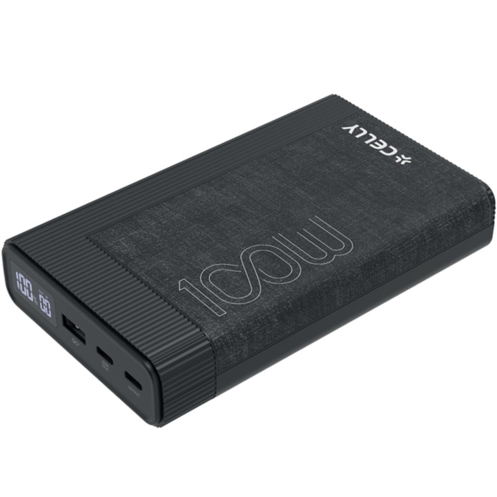 Celly PowerBank 20.000 mAh 100W PD Svart i gruppen SMARTPHONE & SURFPLATTOR / Laddare & Kablar / Powerbanks hos TP E-commerce Nordic AB (C33773)