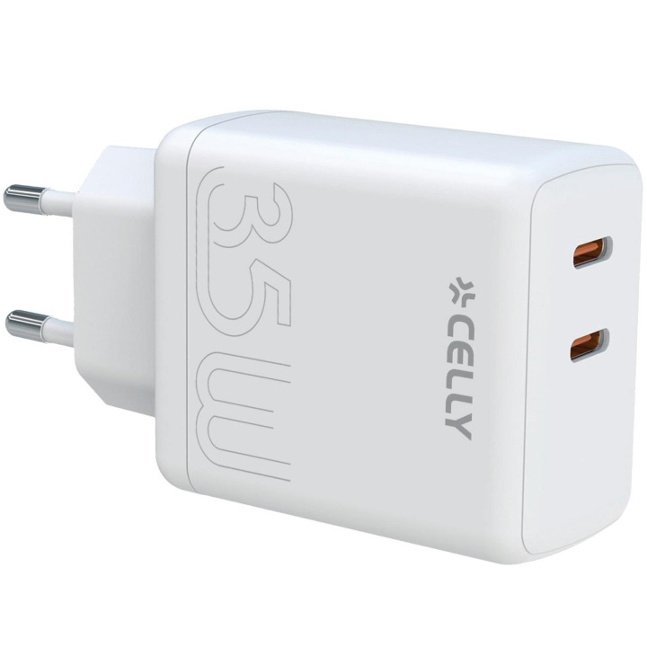 Celly USB-laddare 2 x USB-C PD 35W Vit i gruppen SMARTPHONE & SURFPLATTOR / Laddare & Kablar / Väggladdare / Väggladdare Typ C hos TP E-commerce Nordic AB (C33777)