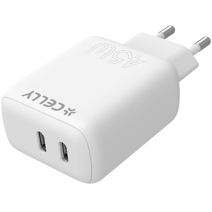 Celly USB-laddare 2 x USB-C PD 45W Vit i gruppen SMARTPHONE & SURFPLATTOR / Laddare & Kablar / Väggladdare / Väggladdare Typ C hos TP E-commerce Nordic AB (C33778)