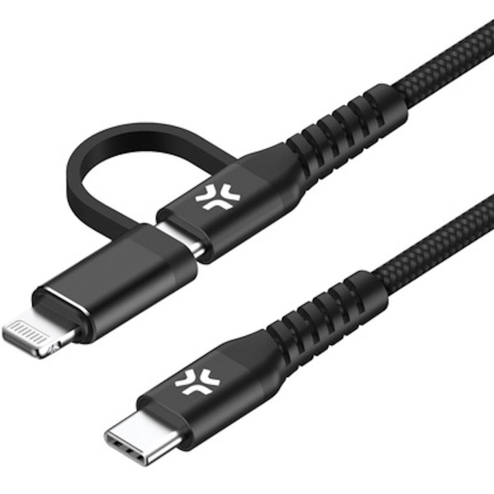 Celly 2-i-1-kabel USB-C - USB-C/Lightning 60W 1m Svart i gruppen SMARTPHONE & SURFPLATTOR / Laddare & Kablar / Kablar / Kablar Typ C hos TP E-commerce Nordic AB (C33779)