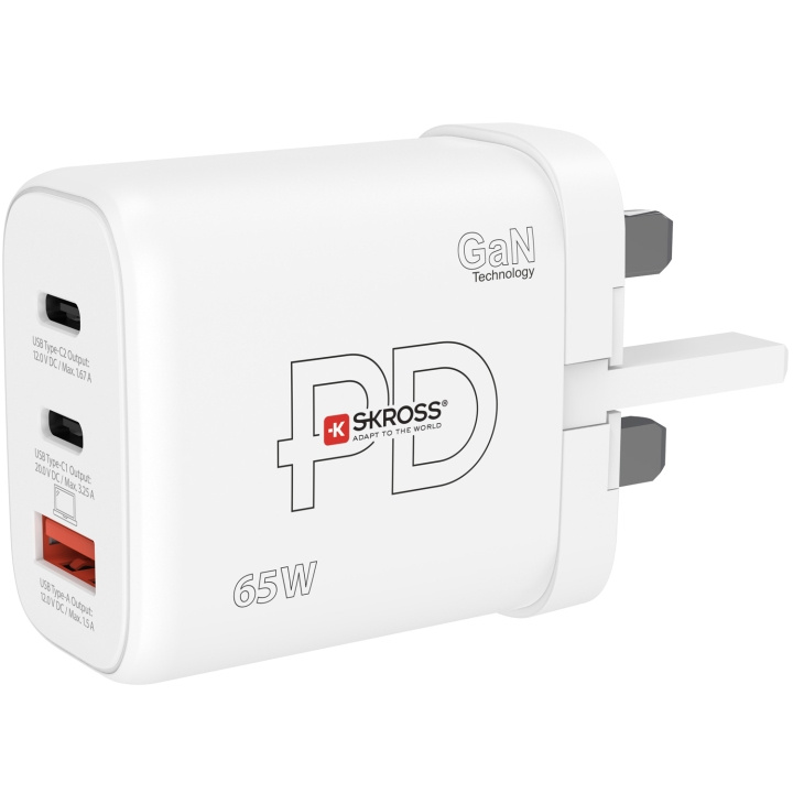 SKROSS Power Charger UK mfl. 2xUSB-C PD + 1xUSB-A GaN 65W i gruppen HEM, HUSHÅLL & TRÄDGÅRD / El & Belysning / Reseadaptrar hos TP E-commerce Nordic AB (C33812)