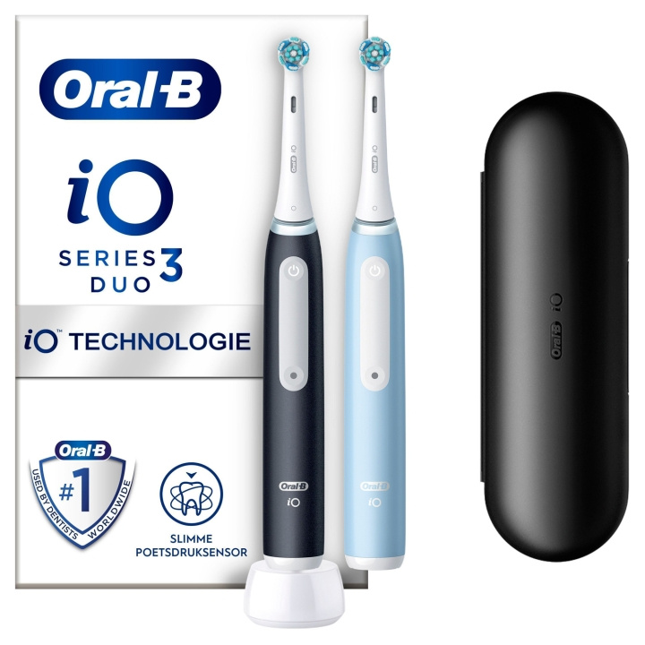 Oral B Eltandborste iO3 Duo Matt Black / Ice Blue i gruppen SKÖNHET & HÄLSA / Munvård / Eltandborstar hos TP E-commerce Nordic AB (C33865)