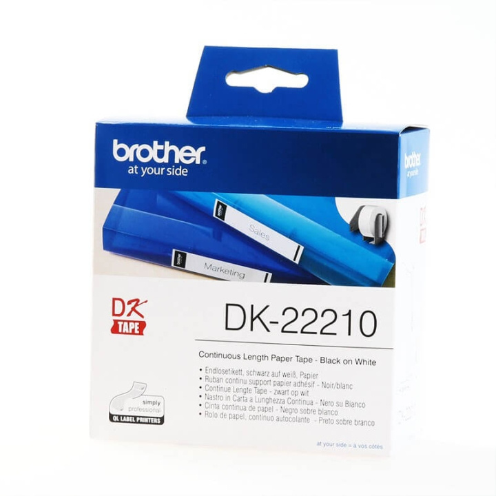 Brother Tape DK22210 29mm Svart på Vit i gruppen DATORER & KRINGUTRUSTNING / Skrivare & Tillbehör / Skrivare / Märkmaskiner & Tillbehör / Etiketter hos TP E-commerce Nordic AB (C34694)