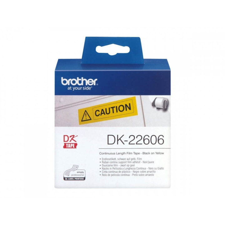 Brother Tape DK22606 62mm Svart på Gul i gruppen DATORER & KRINGUTRUSTNING / Skrivare & Tillbehör / Skrivare / Märkmaskiner & Tillbehör / Etiketter hos TP E-commerce Nordic AB (C34699)