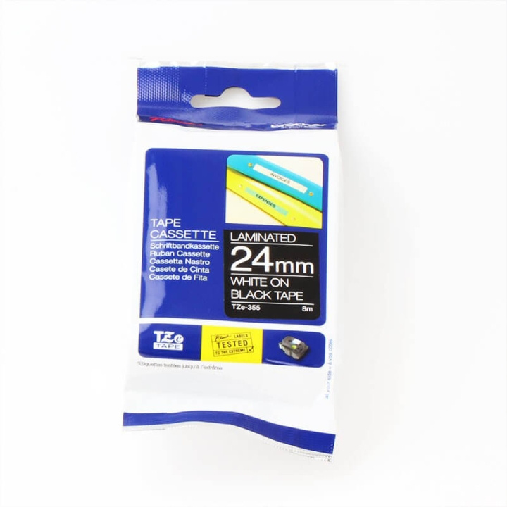 Brother Tape TZE-355 24mm Vit på Svart i gruppen DATORER & KRINGUTRUSTNING / Skrivare & Tillbehör / Skrivare / Märkmaskiner & Tillbehör / Tejp hos TP E-commerce Nordic AB (C34739)