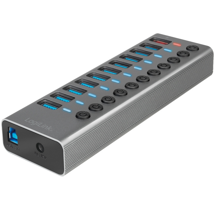 LogiLink USB-hub 10+1-port med separata På/Av-knappar USB 3.2 Gen 1 i gruppen DATORER & KRINGUTRUSTNING / Datortillbehör / USB-hubbar hos TP E-commerce Nordic AB (C35395)