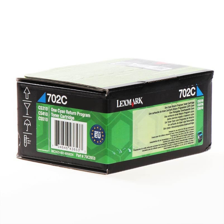 Lexmark Toner 70C20C0 702 Cyan, Retur i gruppen DATORER & KRINGUTRUSTNING / Skrivare & Tillbehör / Bläck & Toner / Toner / Lexmark hos TP E-commerce Nordic AB (C36689)