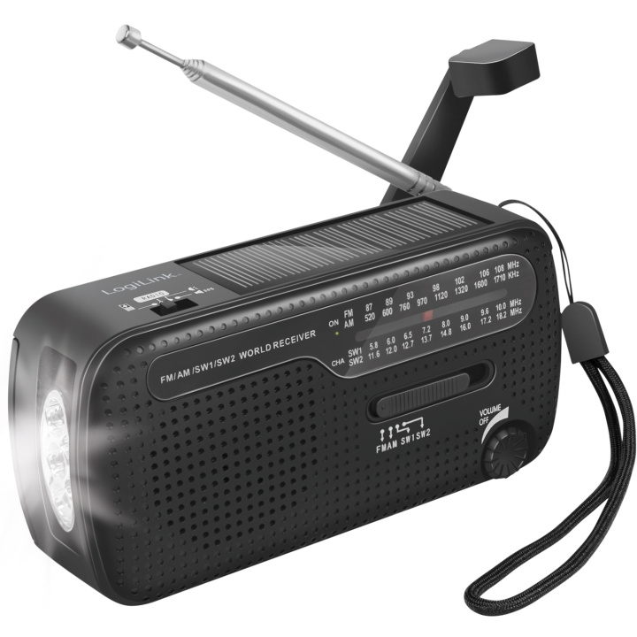 LogiLink Vevradio med ficklampa och solcell Svart i gruppen HEMELEKTRONIK / Ljud & Bild / Hemmabio, HiFi & Bärbart / Radio & Väckarklockor / Radio hos TP E-commerce Nordic AB (C37677)