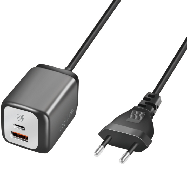 LogiLink USB-laddare 1xUSB-A + 1xUSB-C med fast kabel 1,5m GaN 30W i gruppen SMARTPHONE & SURFPLATTOR / Laddare & Kablar / Väggladdare / Väggladdare Typ C hos TP E-commerce Nordic AB (C37684)