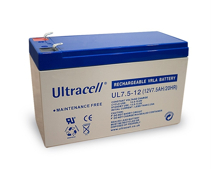 Ultracell Blybatteri 12 V, 7,5 Ah (UL7.5-12) Faston (4,8 mm) Blybatteri i gruppen HEMELEKTRONIK / Batterier & Laddare / Laddningsbara batterier / Blybatterier hos TP E-commerce Nordic AB (C38877)