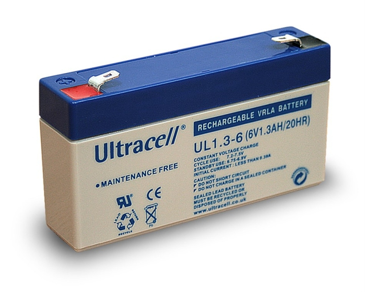 Ultracell Blybatteri 6 V, 1,3 Ah (UL1.3-6) Faston (4,8 mm) Blybatteri i gruppen HEMELEKTRONIK / Batterier & Laddare / Laddningsbara batterier / Blybatterier hos TP E-commerce Nordic AB (C38895)