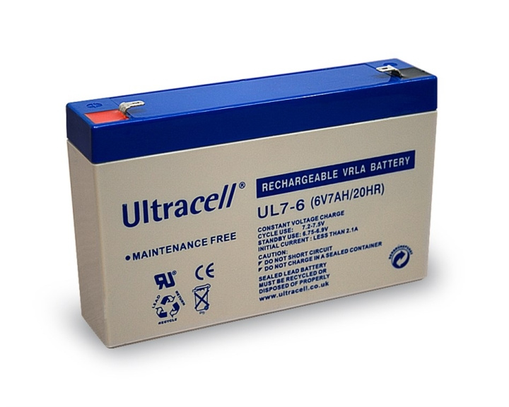 Ultracell Blybatteri 6 V, 7 Ah (UL7-6) Faston (4,8 mm) Blybatteri i gruppen HEMELEKTRONIK / Batterier & Laddare / Laddningsbara batterier / Blybatterier hos TP E-commerce Nordic AB (C38897)