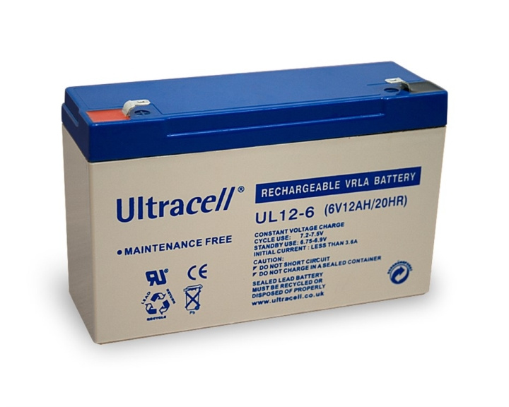Ultracell Blybatteri 6 V, 12 Ah (UL12-6) Faston (4,8 mm) Blybatteri i gruppen HEMELEKTRONIK / Batterier & Laddare / Laddningsbara batterier / Blybatterier hos TP E-commerce Nordic AB (C38904)