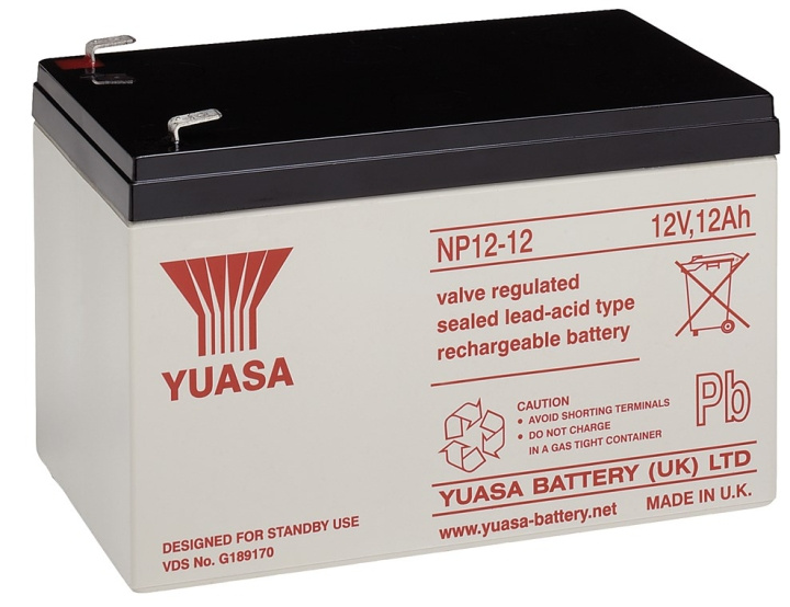 Yuasa Blybatteri 12 V, 12 Ah (NP12-12) Faston (6,35 mm) Blybatteri, VdS i gruppen HEMELEKTRONIK / Batterier & Laddare / Laddningsbara batterier / Blybatterier hos TP E-commerce Nordic AB (C38906)