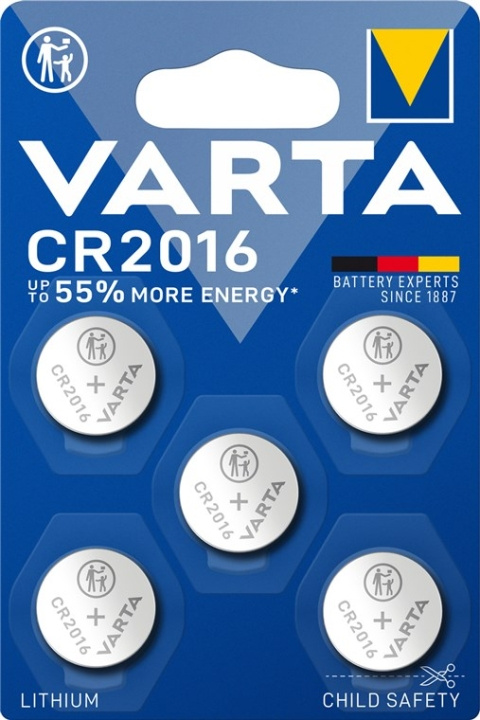 Varta CR2016 (6016) batteri, 5 st. i blister litium-knappcell, 3 V i gruppen HEMELEKTRONIK / Batterier & Laddare / Batterier / Knappcell hos TP E-commerce Nordic AB (C38911)