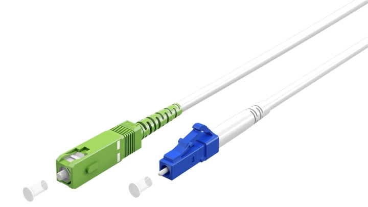 Goobay Fiberoptisk kabel (FTTH), Singlemode (OS2) White, vit (Simplex), 0,5 m plugg SC-APC (8°) > LC plugg (UPC), halogenfri kabelhölje (LSZH) i gruppen DATORER & KRINGUTRUSTNING / Datorkablar / Nätverkskablar / Fiberkablage hos TP E-commerce Nordic AB (C39082)